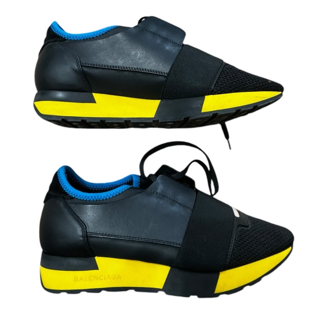 Balanciaga Race Runner  Black/Yellow with blue trim Sneakers SZ 37